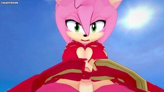 Amy from Sonic Gives You A Footjob At The Beach Hentai POV - porn video
