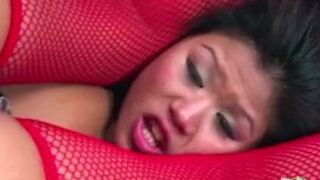 Catching the brunette getting plowed made the Asian start a foursome with DP and anal - porn video