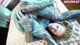 Tattoo girl Anuskatzz anal cumplay cum fetish gape ass gaping skinny inked solo play goth emo punk - porn video