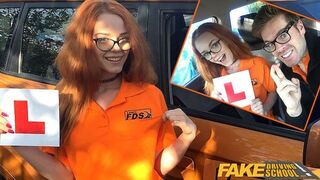 Fake Driving Instructor fucks his cute ginger teen student in the car and gives her a creampie - porn video