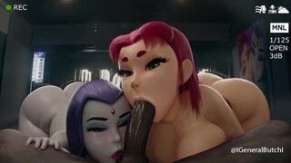 Starfire And Raven Suck Huge Cock - porn video