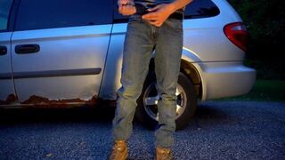Bursting bladder full of pee have no choice but to let go in the parking lot - porn video